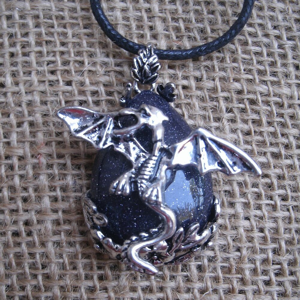 Flying Dragon Blue Goldstone Pendant Necklace